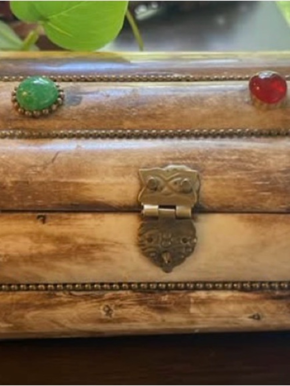 Vintage camel bone and brass trinket box